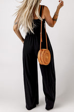 Load image into Gallery viewer, Black Smocked Sleeveless Wide Leg Jumpsuit with Pockets
