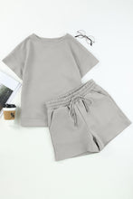 Load image into Gallery viewer, Gray 2pcs Solid Textured Drawstring Shorts Set
