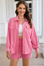 Load image into Gallery viewer, Pink Ribbed Knit Button Top and Shorts Set
