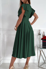 Load image into Gallery viewer, Green Ruffled Sleeve Wrap V Neck Midi Dress
