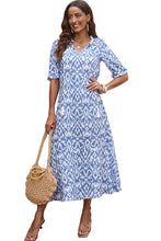 Load image into Gallery viewer, Sky Blue V Neck Casual Geometric Print Maxi Dress
