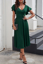 Load image into Gallery viewer, Green Ruffled Sleeve Wrap V Neck Midi Dress

