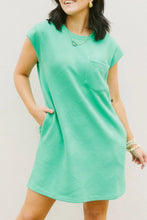 Load image into Gallery viewer, Mint Green Textured Cap Sleeve T Shirt Dress
