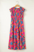 Load image into Gallery viewer, Red Floral Print Ruffled Sleeveless Plus Size Long Dress
