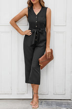 Load image into Gallery viewer, Pink Buttoned Sleeveless Cropped Jumpsuit with Sash
