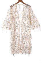 Load image into Gallery viewer, Black Sequin Sheer Long Sleeve Open Front Kimono
