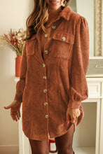 Load image into Gallery viewer, Khaki Corduroy Buttoned 	Long Sleeve Shirt Dress
