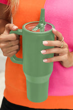 Load image into Gallery viewer, Dark Green Frosted Stainless Handle Large Vacuum Cup with Straw 40oz
