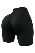Load image into Gallery viewer, Black Solid Color Ribbed Drawstring Waist Yoga Shorts
