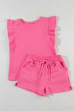 Load image into Gallery viewer, Bonbon Textured Ruffled Sleeve Tee and Drawstring Shorts Set
