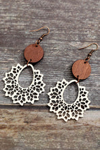 Load image into Gallery viewer, White PU Hollowed Round Wood Pendant Earrings
