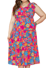 Load image into Gallery viewer, Red Floral Print Ruffled Sleeveless Plus Size Long Dress
