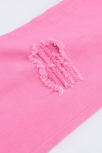Load image into Gallery viewer, Pink Vintage High Waist Flare Leg Ripped Raw Hem Jeans

