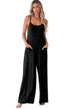 Load image into Gallery viewer, Black Loose Fit Side Pockets Spaghetti Strap Wide Leg Jumpsuit
