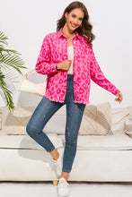 Load image into Gallery viewer, Pink Leopard Print Button Cuffs Raw Hem Jacket
