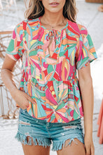 Load image into Gallery viewer, Multicolor Abstract Geometric Print Tassel Tie Flared Dress
