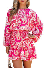 Load image into Gallery viewer, Paisley Printed Button Keyhole Back Belted Mini Dress
