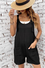 Load image into Gallery viewer, Black Adjustable Straps Pocketed Textured Romper
