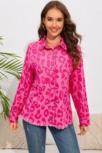 Load image into Gallery viewer, Pink Leopard Print Button Cuffs Raw Hem Jacket
