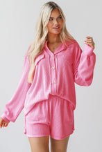 Load image into Gallery viewer, Pink Ribbed Knit Button Top and Shorts Set
