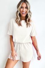 Load image into Gallery viewer, White Casual Textured Tee and Drawstring Shorts Set

