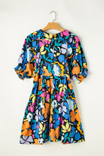 Load image into Gallery viewer, Blue Split Neck Collared Plus Floral Dress
