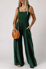 Load image into Gallery viewer, Black Smocked Sleeveless Wide Leg Jumpsuit with Pockets
