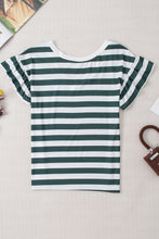 Load image into Gallery viewer, Sea Green Striped V Neck Ruffle Sleeve Top
