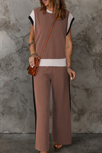 Load image into Gallery viewer, Chestnut Color Block Detail Casual Two-piece Outfit
