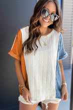 Load image into Gallery viewer, Light Blue Textured Color Block Loose Fit T Shirt
