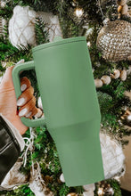 Load image into Gallery viewer, Dark Green Frosted Stainless Handle Large Vacuum Cup with Straw 40oz
