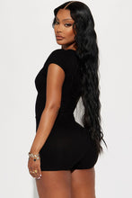 Load image into Gallery viewer, Black Ribbed Square Neck Short Sleeve Athleisure Romper
