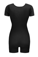Load image into Gallery viewer, Black Ribbed Square Neck Short Sleeve Athleisure Romper
