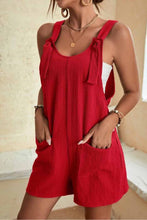 Load image into Gallery viewer, Black Adjustable Straps Pocketed Textured Romper
