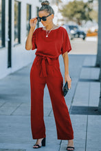 Load image into Gallery viewer, Red Belted Wide Leg Jumpsuit
