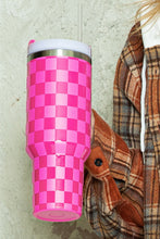 Load image into Gallery viewer, Bright Pink Checkered Print Handled Stainless Steel Tumbler Cup 40oz
