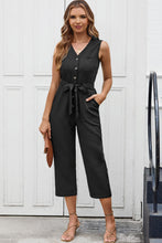 Load image into Gallery viewer, Pink Buttoned Sleeveless Cropped Jumpsuit with Sash
