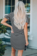 Load image into Gallery viewer, Black Striped T-shirt Mini Dress with Ruffled Sleeves
