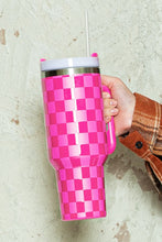 Load image into Gallery viewer, Bright Pink Checkered Print Handled Stainless Steel Tumbler Cup 40oz
