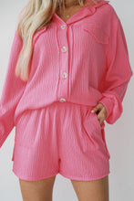 Load image into Gallery viewer, Pink Ribbed Knit Button Top and Shorts Set
