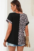Load image into Gallery viewer, Black Contrast Solid Leopard Short Sleeve T-shirt Dress with Slits
