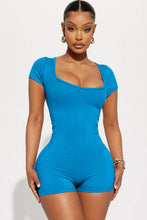 Load image into Gallery viewer, Black Ribbed Square Neck Short Sleeve Athleisure Romper
