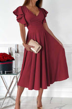 Load image into Gallery viewer, Green Ruffled Sleeve Wrap V Neck Midi Dress
