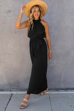 Load image into Gallery viewer, Green Halter Neck Pleated Wide Leg Jumpsuit with Belt
