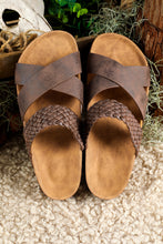 Load image into Gallery viewer, Brown Braided Detail Criss Cross Platform Slippers
