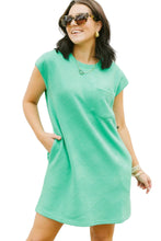 Load image into Gallery viewer, Mint Green Textured Cap Sleeve T Shirt Dress

