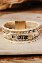 Load image into Gallery viewer, BLESSED Rhinestone Leather Layered Bracelet
