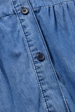 Load image into Gallery viewer, Sky Blue Chambray Ruffled 3/4 Sleeve Tiered Split V Neck Mini Dress
