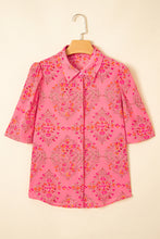 Load image into Gallery viewer, Rose Red Floral Print Wide Short Sleeve Loose Shirt
