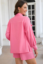 Load image into Gallery viewer, Pink Ribbed Knit Button Top and Shorts Set
